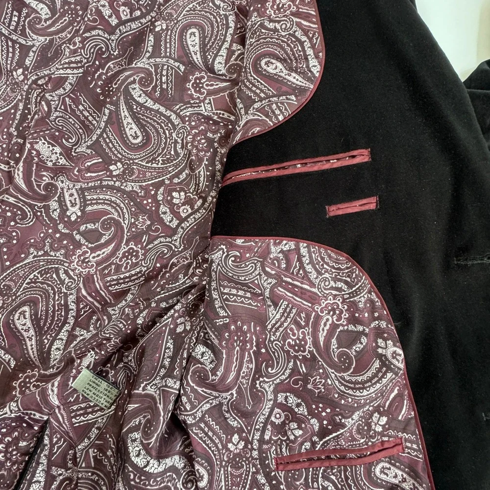 Adolfo Black Velvet Blazer Mens 44R Sport Coat Paisley Lining Gothic Victorian